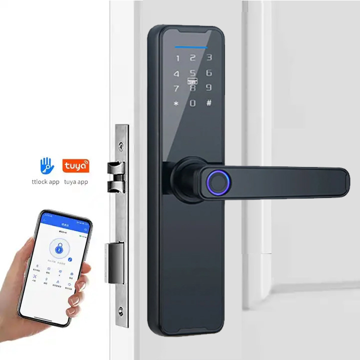 Aidmi Tuya Smart Biometric Digital Door Lock Keyless Deadbolt with Fingerprint Card and Key Entry WiFi Enabled Aluminum Alloy