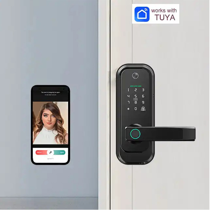 Aidmi  Manufacturer Tuya APP Wifi Fingerprint Smart Card Safe Epic Password Digital Wood Door Handle Lock with Keypad