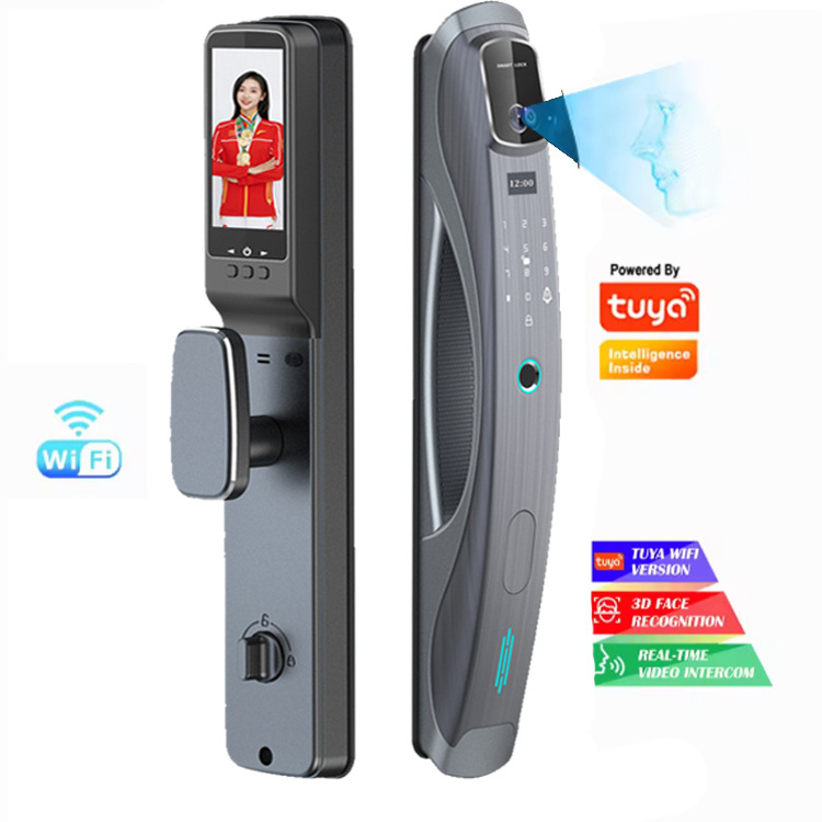 Aidmi tuya automatic biometric lock rfid IC cardf Wifi APP combination 3D face fingerprint smart door lock with camera