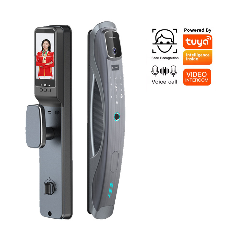 Aidmi tuya automatic biometric lock rfid IC cardf Wifi APP combination 3D face fingerprint smart door lock with camera