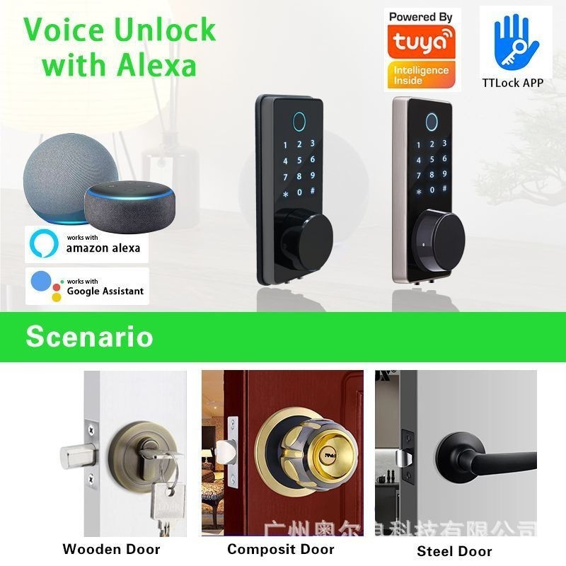 Aidmi Tuya App Automatic Electronic Smart Wooden Door Lock Fingerprint Card Key Deadbolt Security Digital Lock