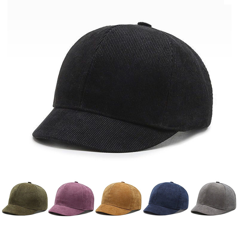 Wholesale Unstructured Short Brim 6 Panel Casquette Baseball Caps Blank New Fitted Hats corduroy hat