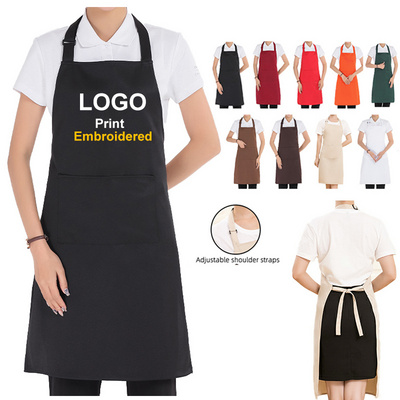 Wholesale Unisex Cooking Kitchen Restaurant Work Aprons For Men and Women With Pockets Plain Black Chef Waiter Apron Custom Logo