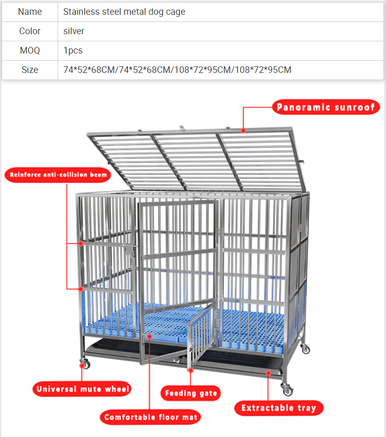 Wholesale Black Dog Cage Stainless Steel Large 304  204 Large Dog Double Door Stainless Steel Stackable Dog Cages