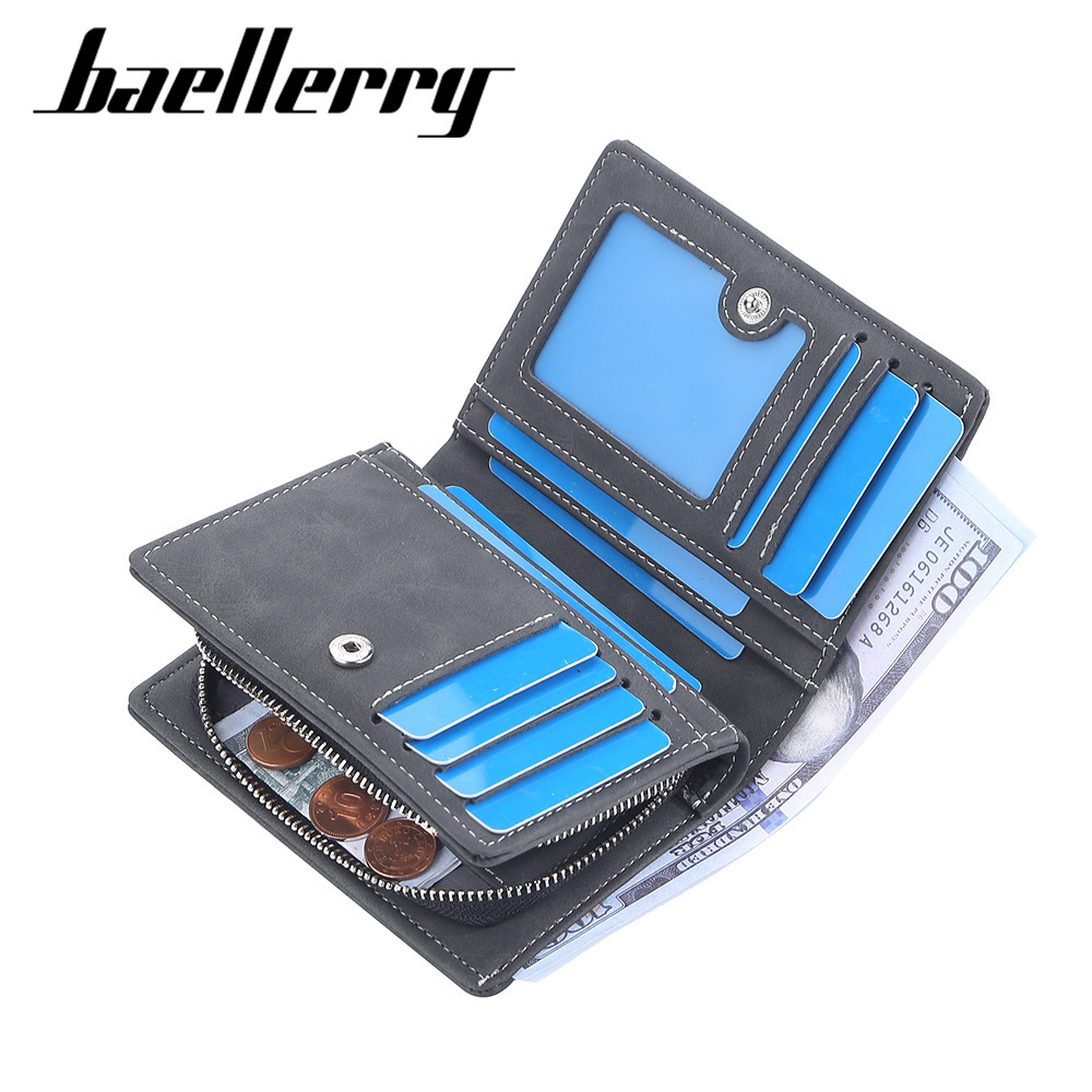 mens medium size leather wallet Credit Card Holder baellery zipper wallet Buckle RFID anti-theft brush compact wallets for men