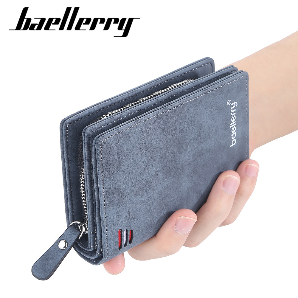 mens medium size leather wallet Credit Card Holder baellery zipper wallet Buckle RFID anti-theft brush compact wallets for men