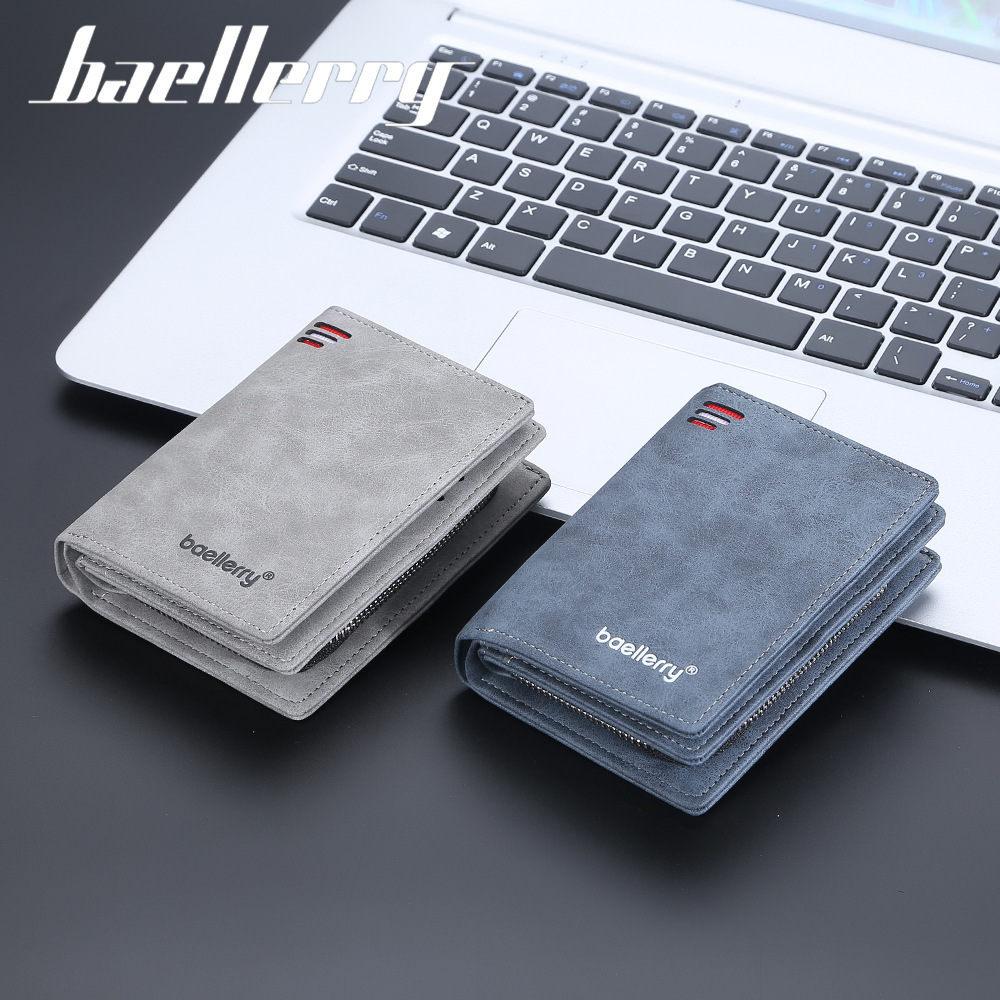 mens medium size leather wallet Credit Card Holder baellery zipper wallet Buckle RFID anti-theft brush compact wallets for men