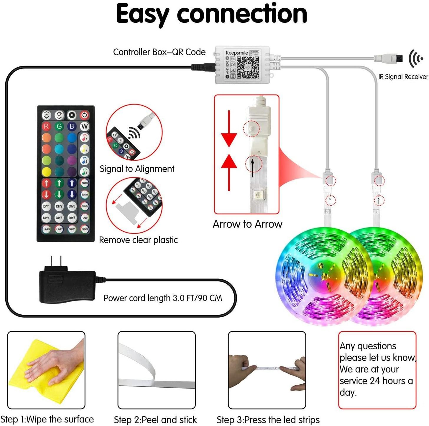 Smart RGB LED Strip light with SMD 5050 RGB Bluetooth intelligent APP 44 key remote control 5V 12V LED light strip