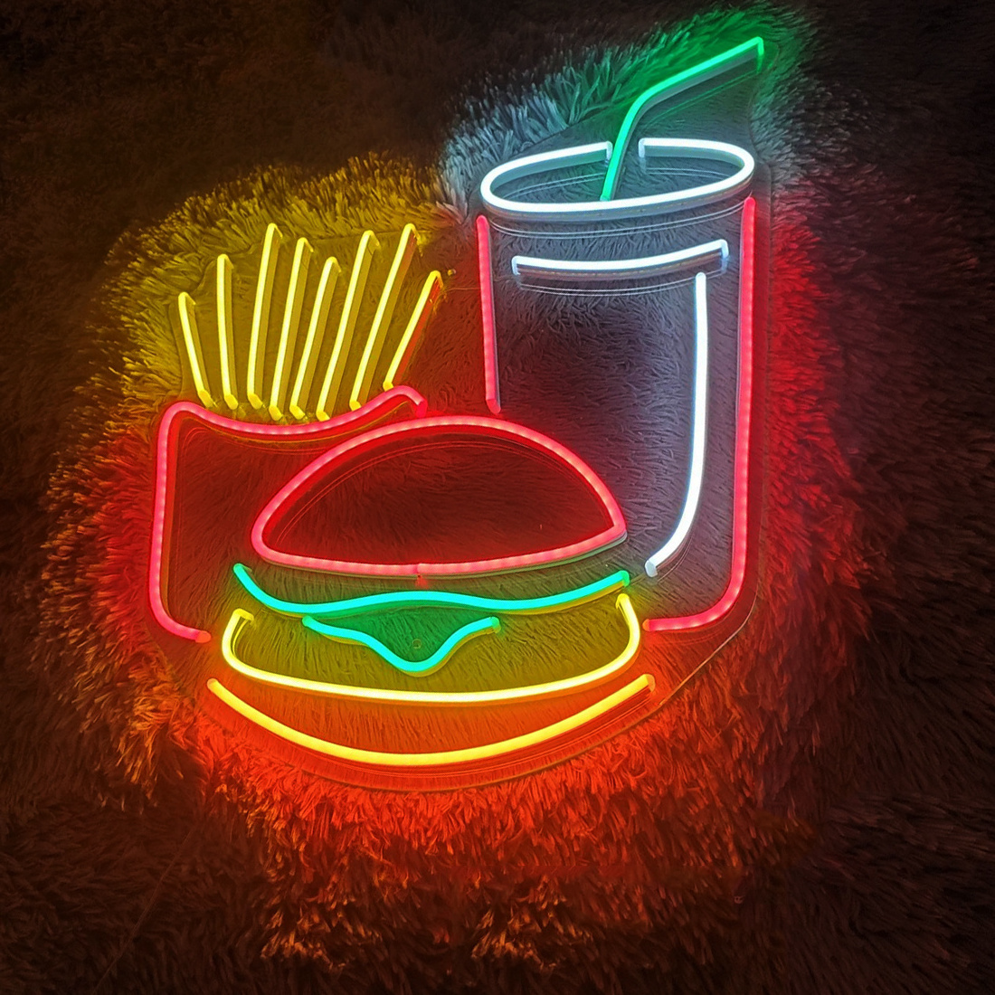 Custom Hamburger Neon Sign Food Grilled Sausages Ham Business Shop Burger Chicken Shop Kitchen Neon Wall art