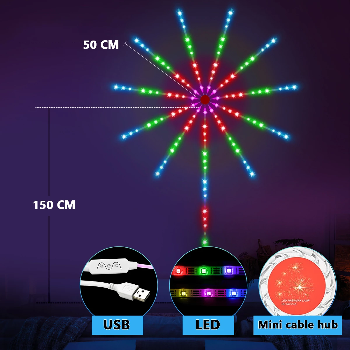 Smart LED Light Strip DIY Firework Remote Bluetooth USB Festoon Lamp For Home Bedroom Party Wedding Decor 2022 Christmas Lights