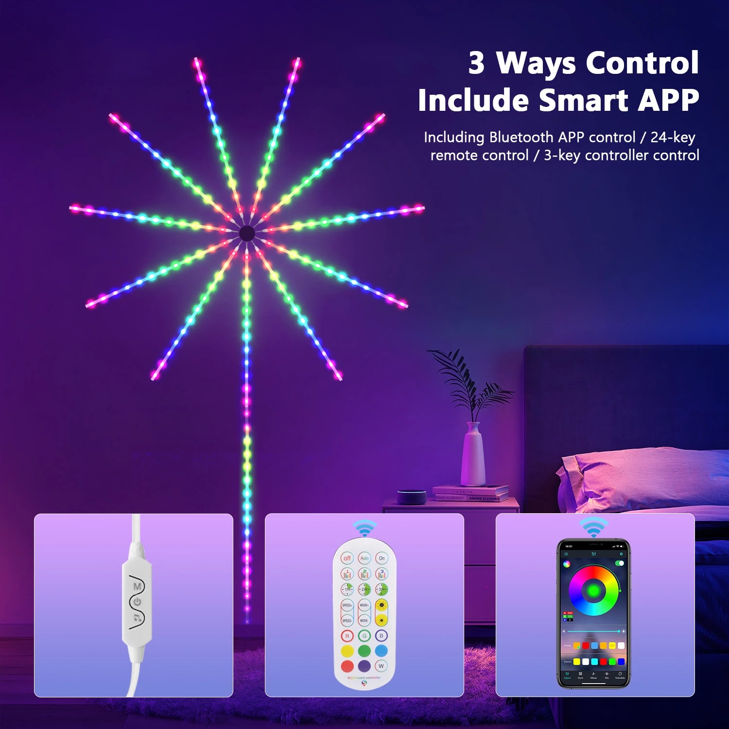 Smart LED Light Strip DIY Firework Remote Bluetooth USB Festoon Lamp For Home Bedroom Party Wedding Decor 2022 Christmas Lights