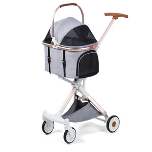 Luxury 3 in 1 Pet Strollers Folding 4 Wheels Cat Dog Travel Stroller with Detachable Carrier