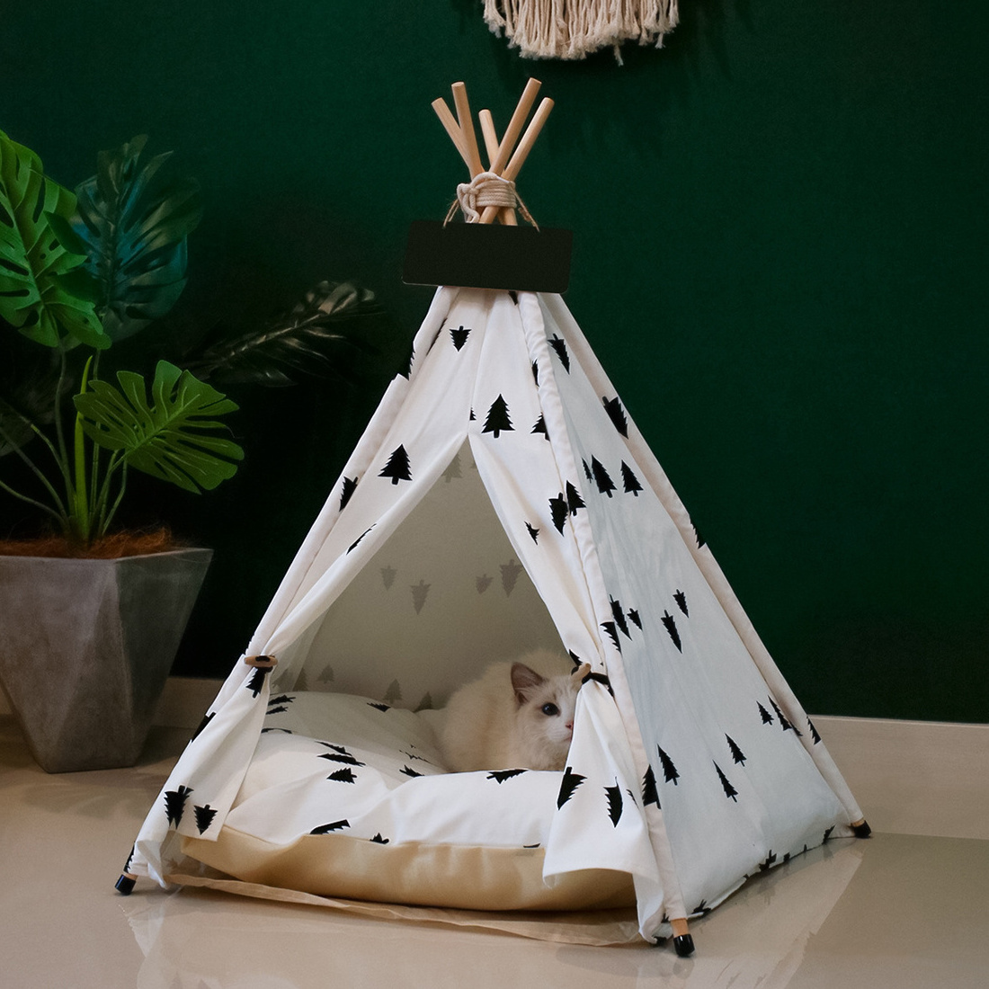 PiCi Paw Pet Teepee Tent for Dogs & Cats Small Dog Bed with Thick Cushion Removable and Washable Puppies Play House