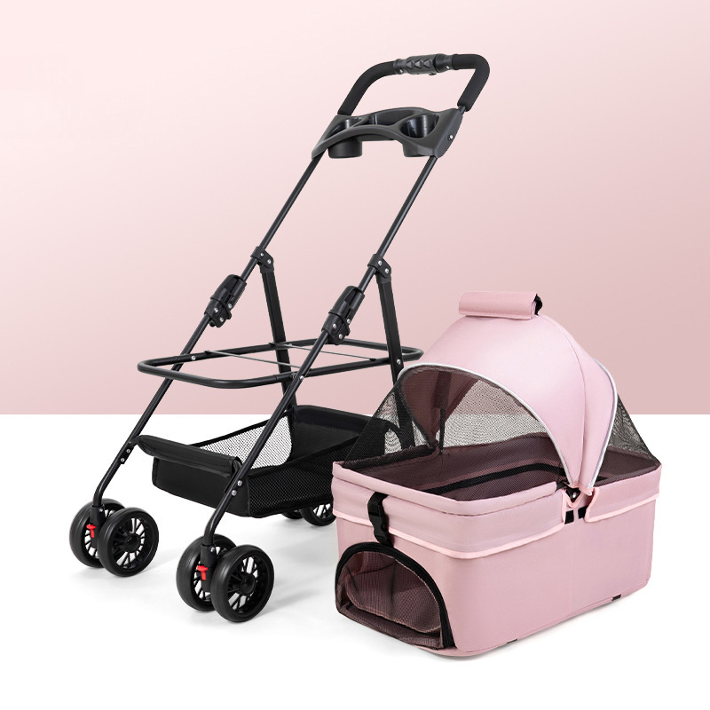 Lightweight Dog Travel Stroller 3-in-1 Folding 4 Wheels Pet Stroller for Medium Small Dogs with Detachable Carrier Cup Holder