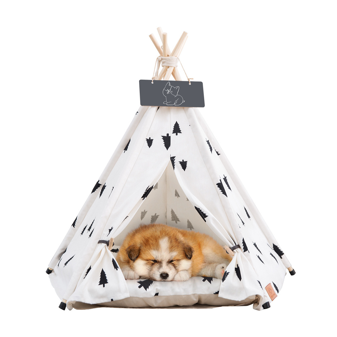 PiCi Paw Pet Teepee Tent for Dogs & Cats Small Dog Bed with Thick Cushion Removable and Washable Puppies Play House