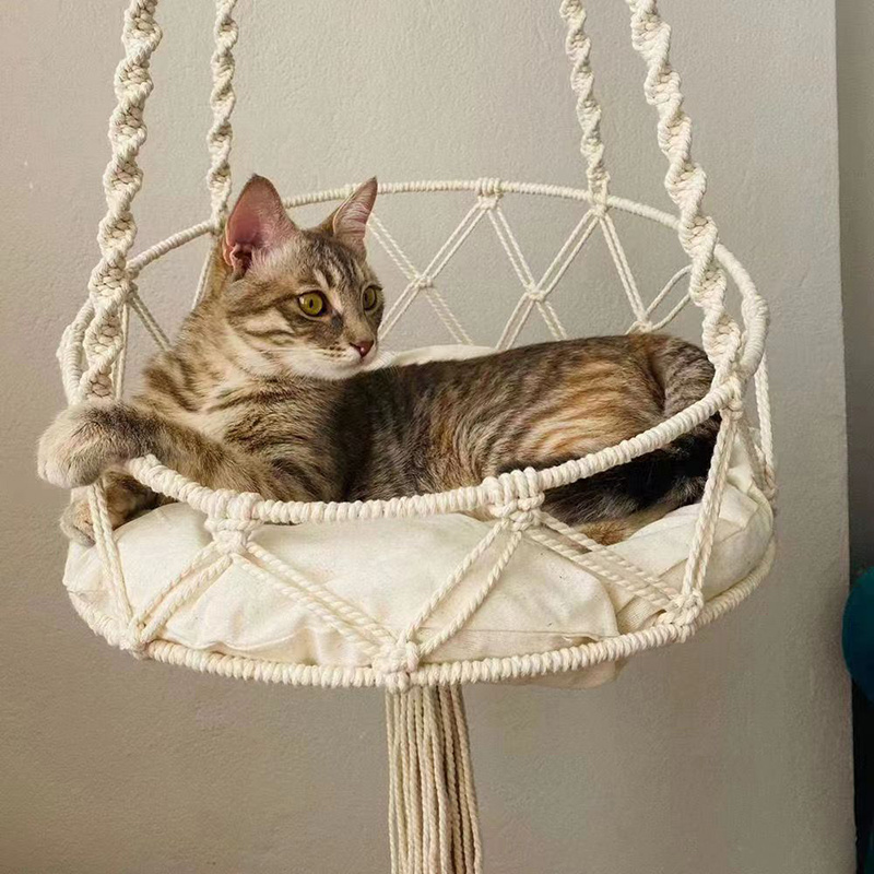 Handwoven Hanging Cat Beds Bohemian Macrame Cat Hammock Kitten Swing for Playing Sleeping