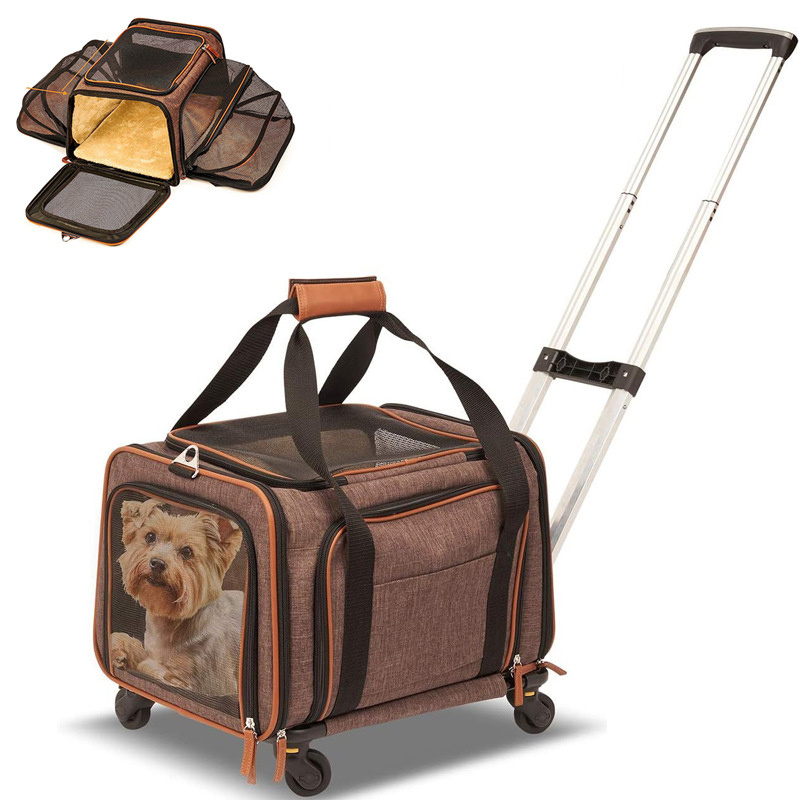 Multifunction Pet Stroller Trolley Cat and Dog Carrier with Detachable Wheels for Small Pets and Cats Foldable Pet Travel Bag