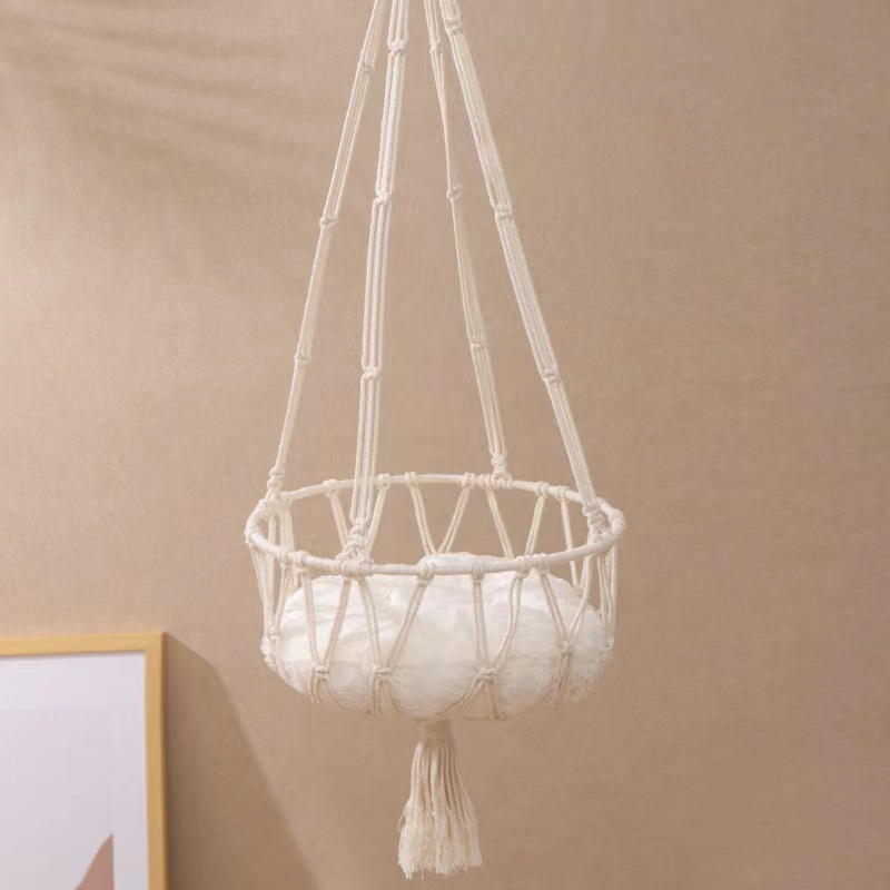 Handwoven Boho Macrame  Cat Hammock Indoor Outdoor Hanging Cat Swing Bed Pet Cats Sleeping Bed