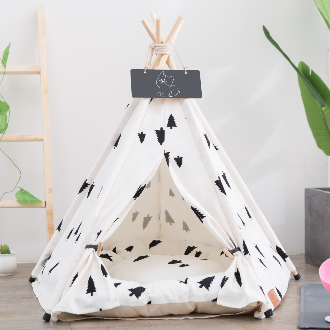 PiCi Paw Pet Teepee Tent for Dogs & Cats Small Dog Bed with Thick Cushion Removable and Washable Puppies Play House