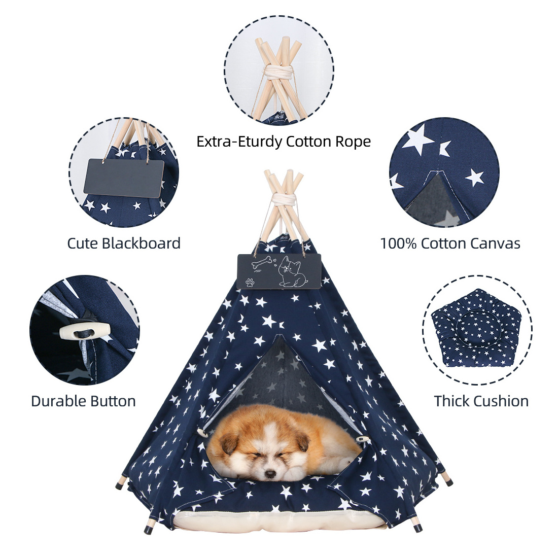 PiCi Paw Custom Printed Cat Teepee Tent Portable Pet Indian Tent Bed for Dogs and Cats Washable Dog Sleeping Teepee Tent Hous