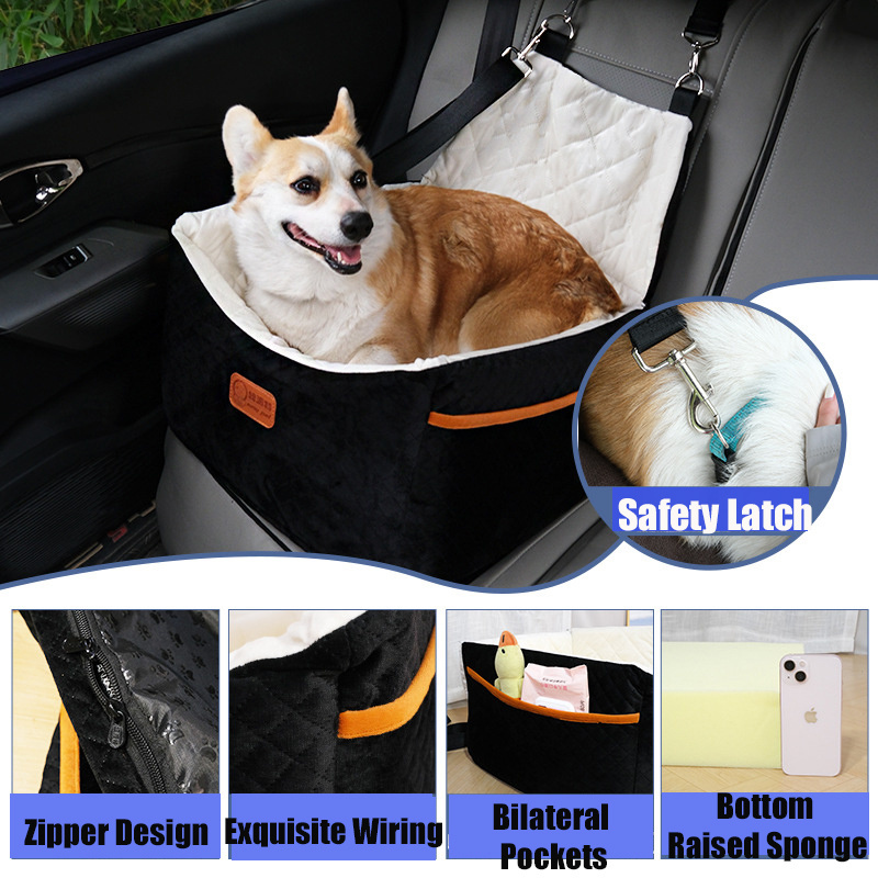 PiCi Paw Removable and Washable Dog Booster Seat for Car with Storage Pockets Thickened Sponge Filling Pet Travel Carrier Bed