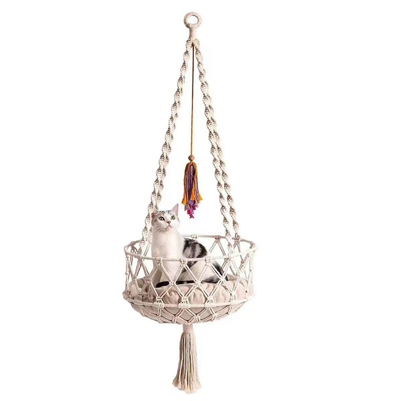 Handwoven Hanging Cat Beds Bohemian Macrame Cat Hammock Kitten Swing for Playing Sleeping