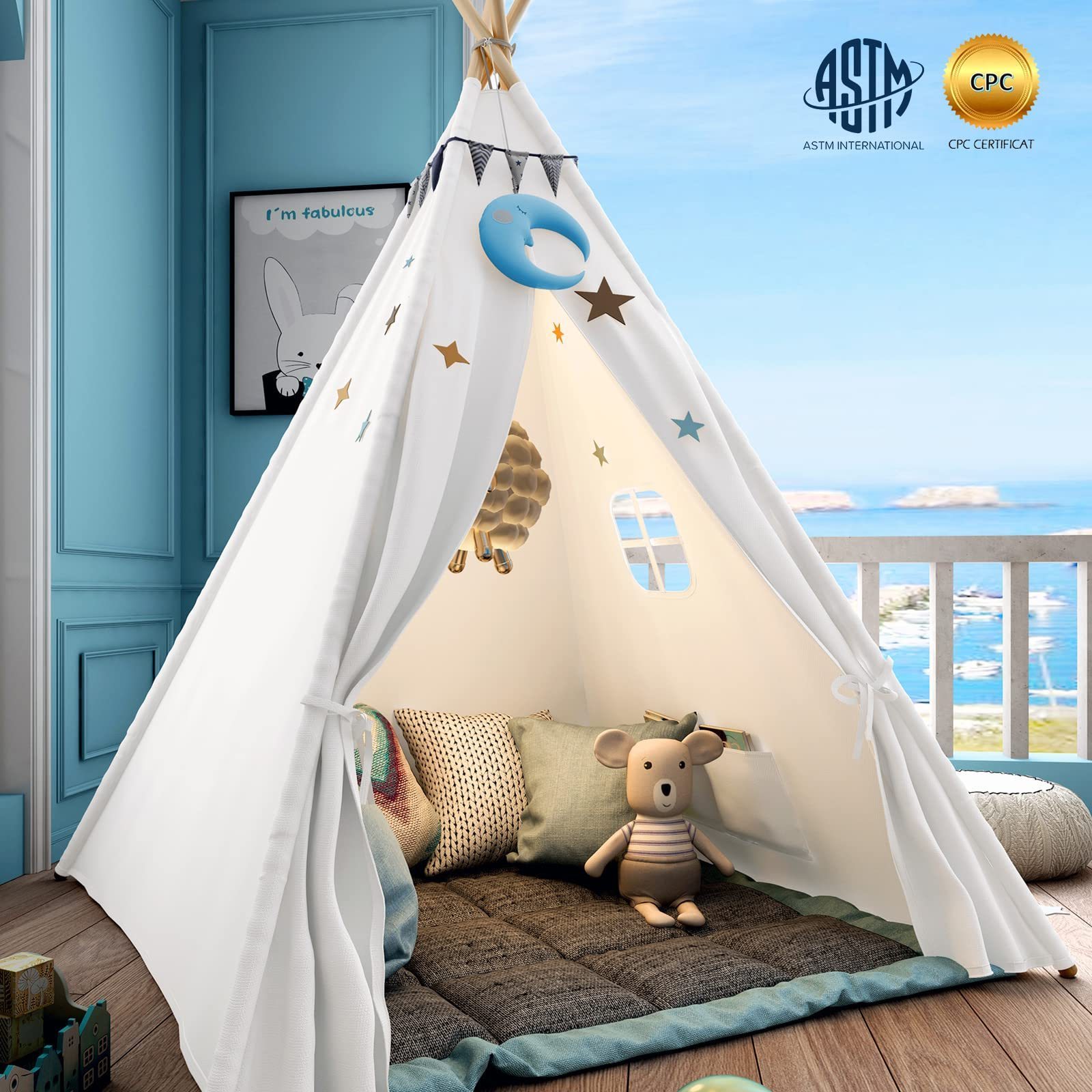 Maibeibi Baby Tents Teepee Indian Children's Tent Outdoor Kids Play House Canvas Cotton Triangle Tipi