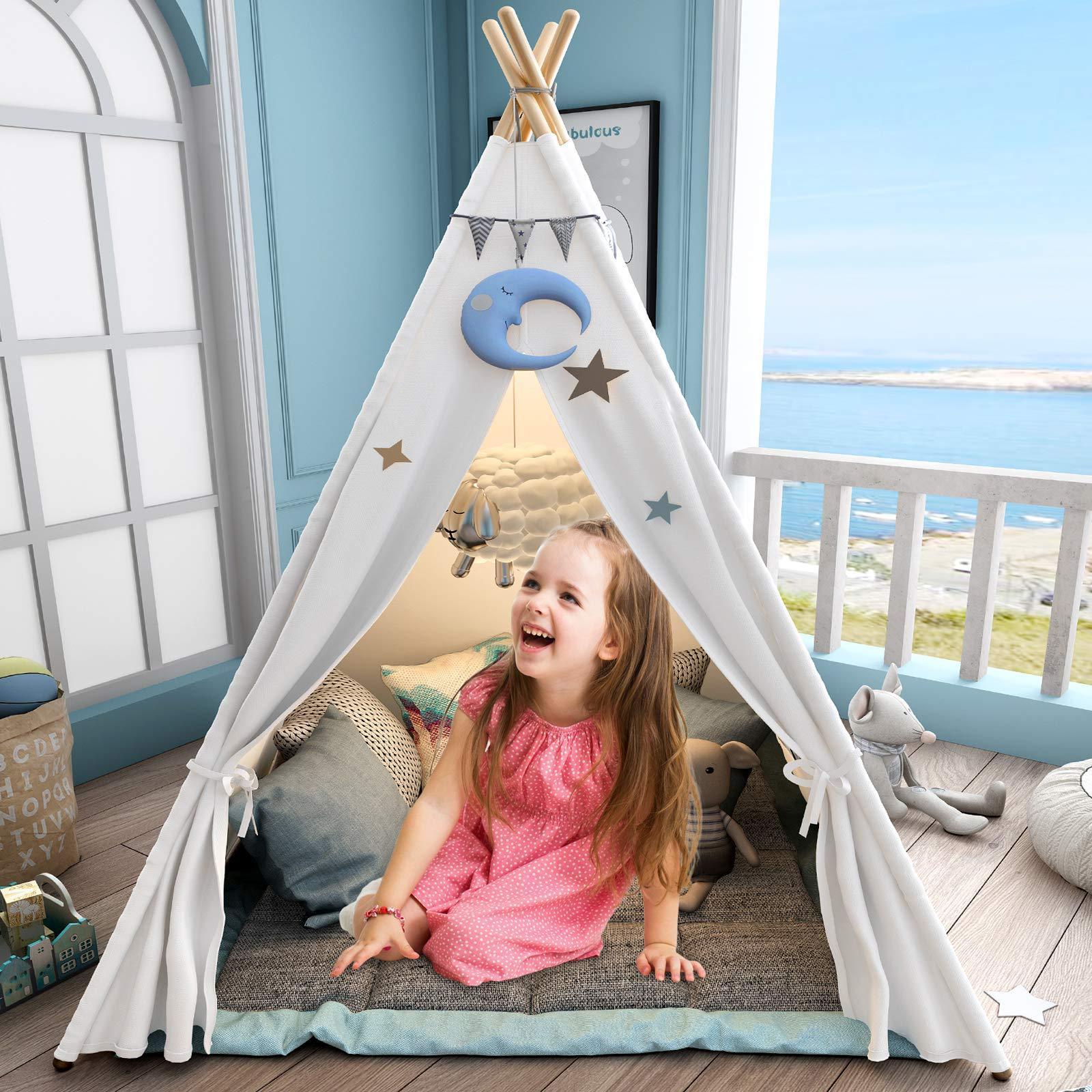 Maibeibi Baby Tents Teepee Indian Children's Tent Outdoor Kids Play House Canvas Cotton Triangle Tipi