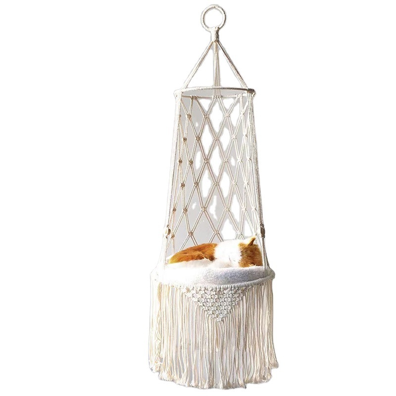 Handwoven Boho Macrame  Cat Hammock Indoor Outdoor Hanging Cat Swing Bed Pet Cats Sleeping Bed