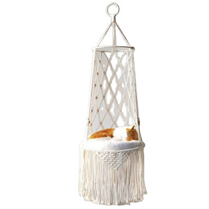 Handwoven Boho Macrame  Cat Hammock Indoor Outdoor Hanging Cat Swing Bed Pet Cats Sleeping Bed