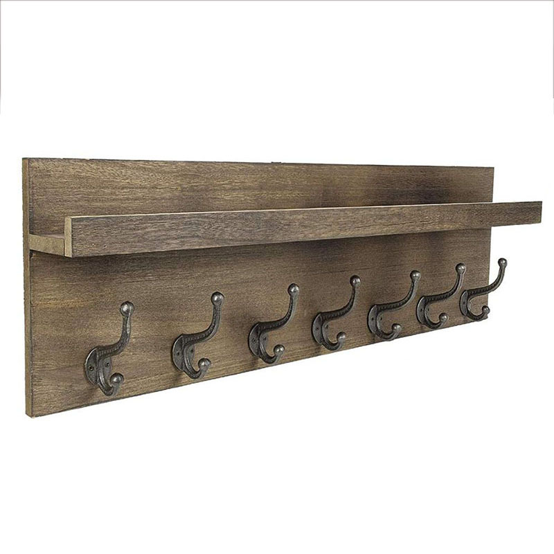 Rustic Entryway Shelf Wooden Coat Rack with 7 Antique Metal Hooks Shabby Chic home decor Wall Mounted Hat shelf ledge