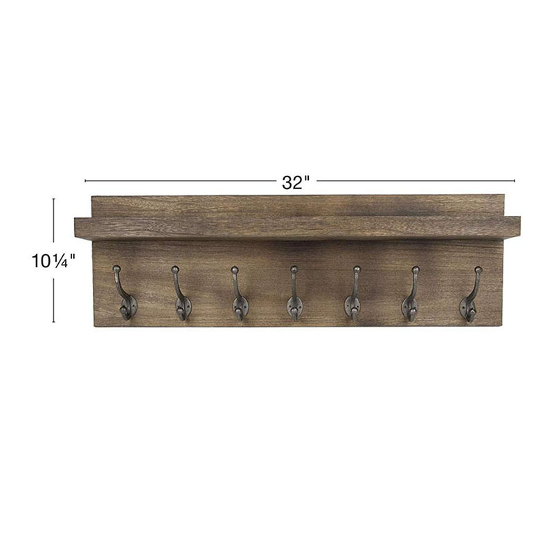 Rustic Entryway Shelf Wooden Coat Rack with 7 Antique Metal Hooks Shabby Chic home decor Wall Mounted Hat shelf ledge