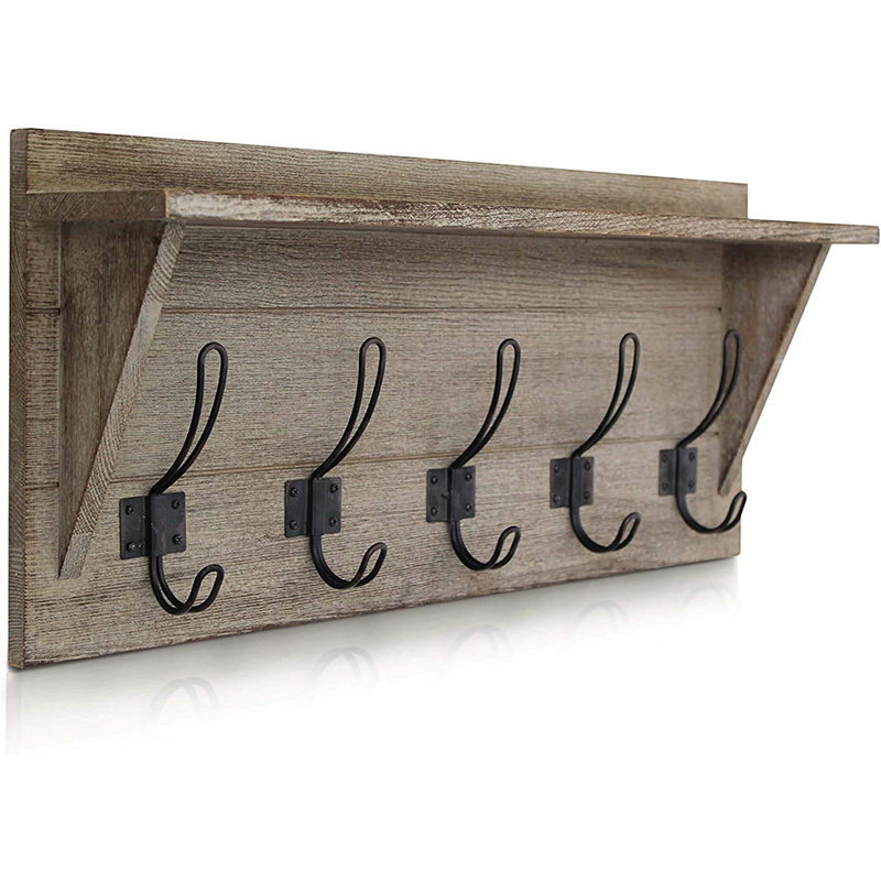 Rustic Wall Mounted Coat Rack Shelf Wooden Country Style 24