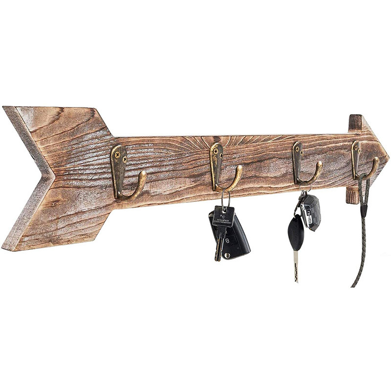 Arrow Clothing Stand Rustic  Wall Decor with 4 Hooks Wall Mounted Small Coat Rack Organizer Multi-function Wall Hanging shelf