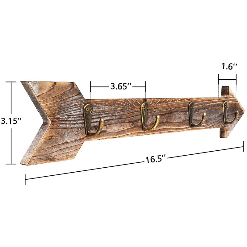 Arrow Clothing Stand Rustic  Wall Decor with 4 Hooks Wall Mounted Small Coat Rack Organizer Multi-function Wall Hanging shelf