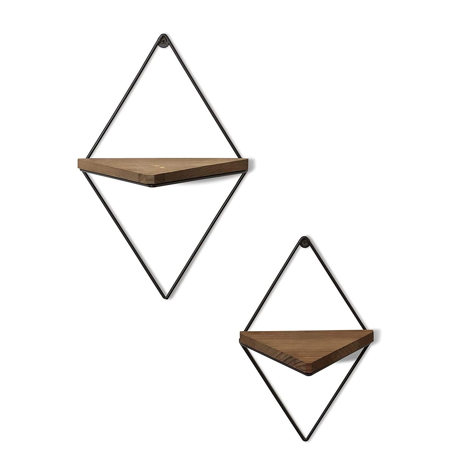 Set of 2 triangle floating shelf wooden wall shelf wall mount floating rustic wood triangle shelves