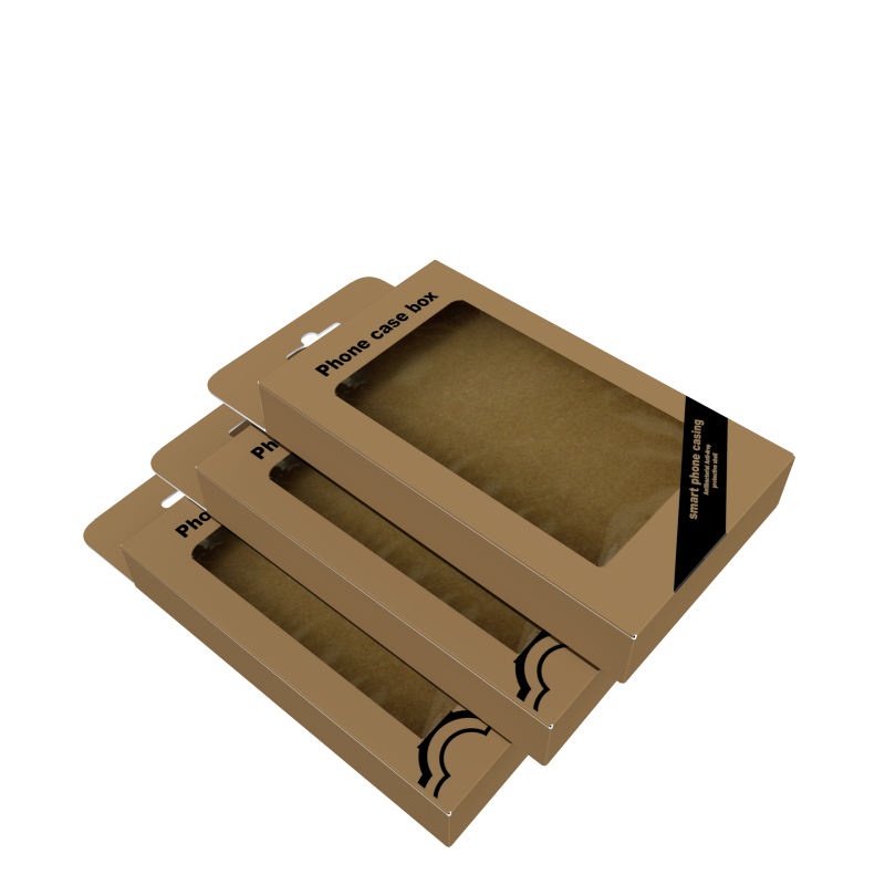 Wholesale Custom Logo Phone Case Box with Hanging Hole Kraft Carton Paper Packaging with Open Window Clear PVC Insert