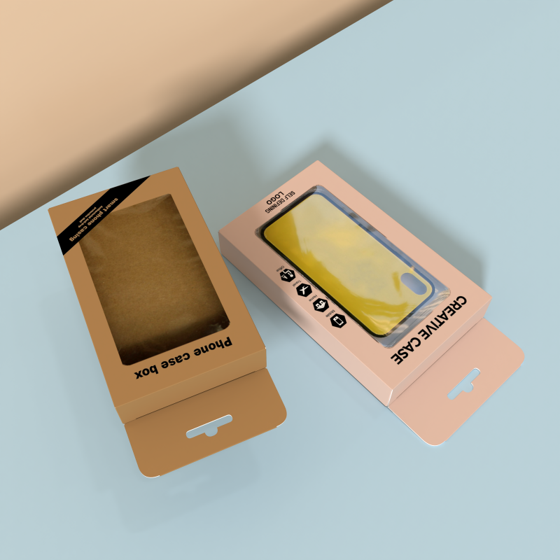 Wholesale Custom Logo Phone Case Box with Hanging Hole Kraft Carton Paper Packaging with Open Window Clear PVC Insert