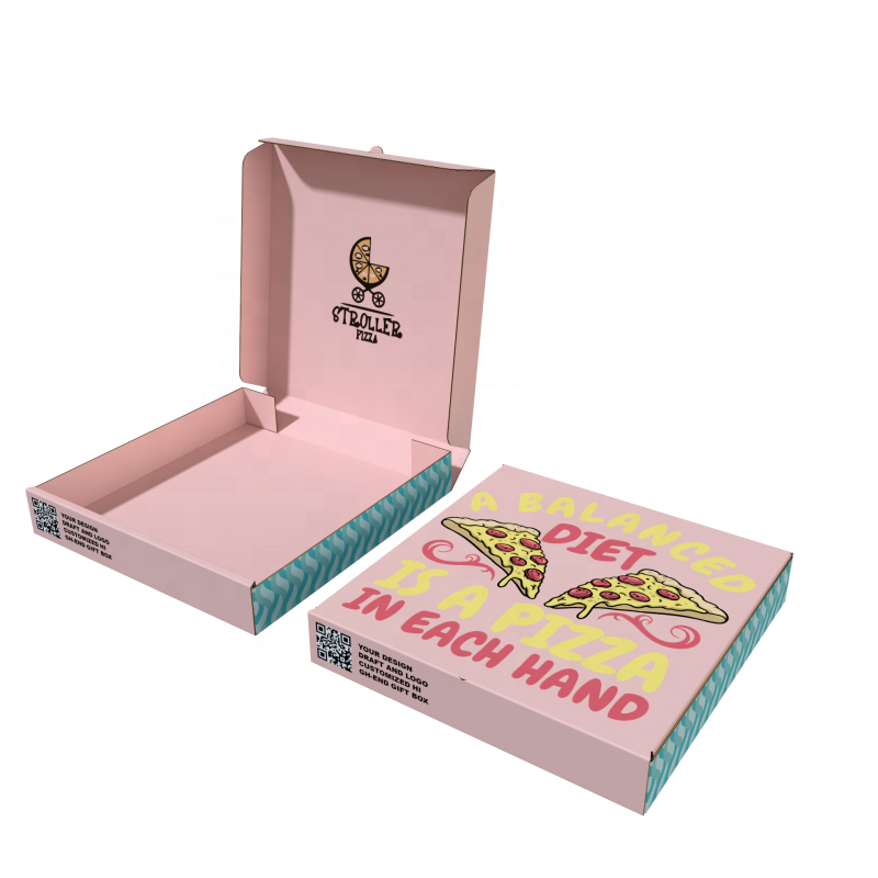 Ranran Custom Printed Pink Pizza Foldable Box Corrugated Food Grade Eco Friendly Carton Paper Box for Food Packaging