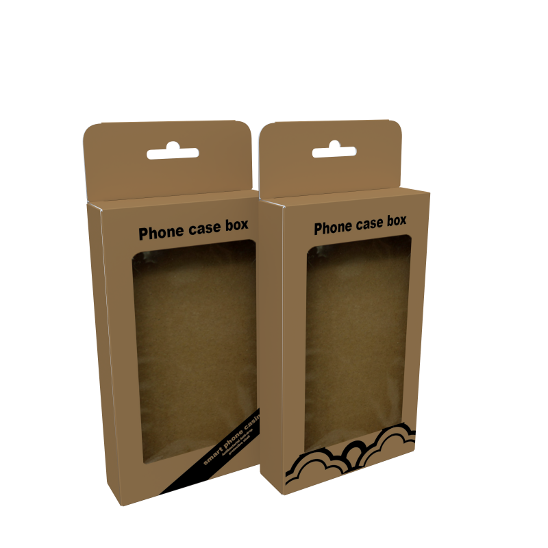 Wholesale Custom Logo Phone Case Box with Hanging Hole Kraft Carton Paper Packaging with Open Window Clear PVC Insert