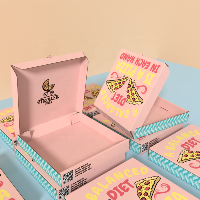 Ranran Custom Printed Pink Pizza Foldable Box Corrugated Food Grade Eco Friendly Carton Paper Box for Food Packaging