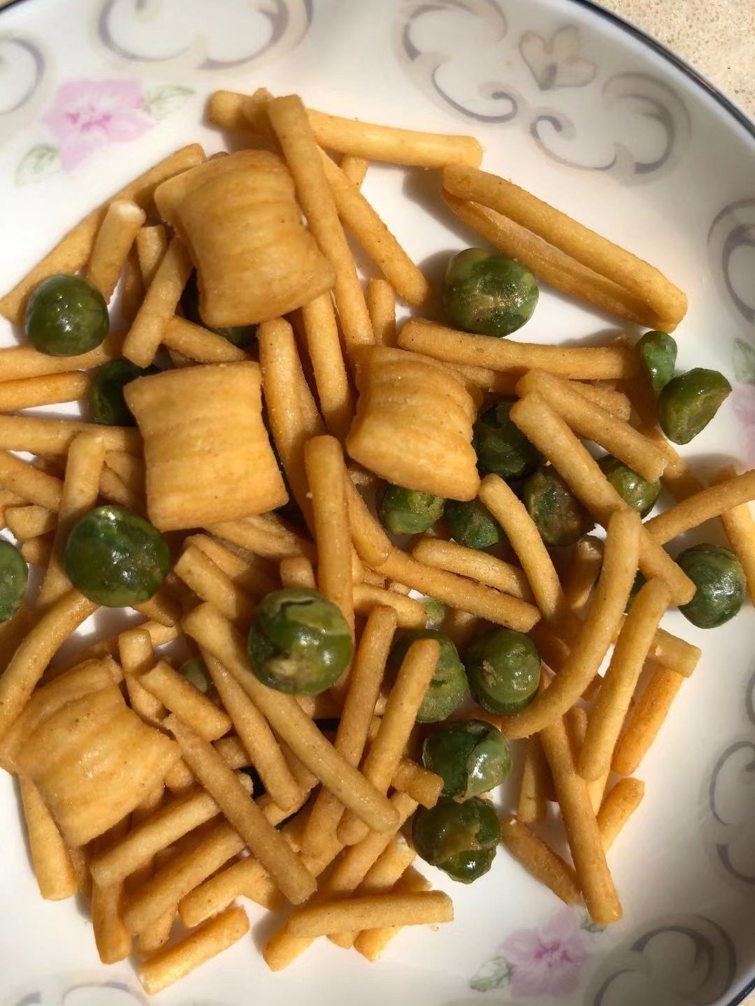 Vegan Delicious Mixed Fried Rice Crackers and Green Peas Party Snacks