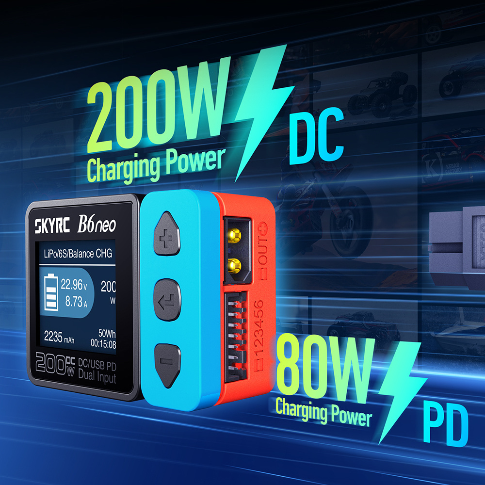 SkyRC B6neo B6 Neo Smart Charger DC 200W PD 80W 10A LiPo Battery Balance Charger Multi-Function LiFe NiMH Battery Charger