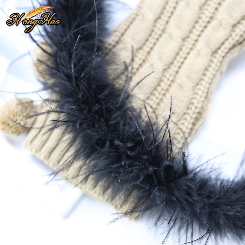 Wholesale 2 Yards 6ply Black Ostrich Feather Boa Dyed Pattern for Women's Carnival Costumes Party Dress Cloth Decor