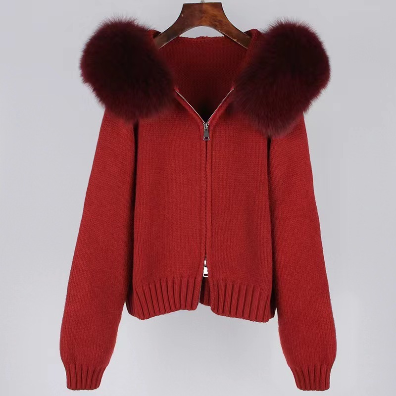 wholesale   Autumn  women sweater    knitted  Cardigan   with fox fur sweater .