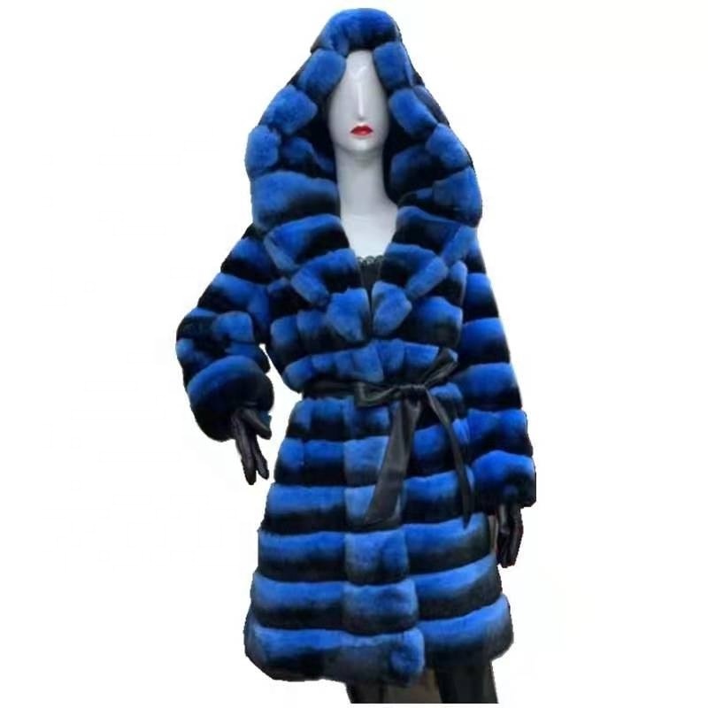 Russia  Style   Rex    Chinchilla  fur  coat  dyed  Color   Winter fur  coat    Women Warm   fur  coat