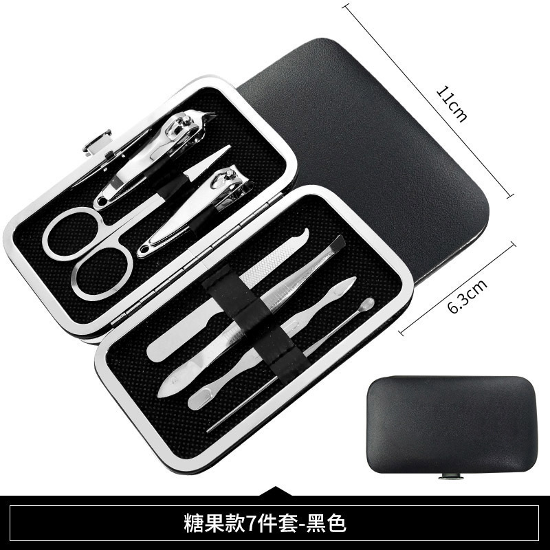 Wholesale Pedicure Steel 7in1 Manicure Set With PU Leather Case Nail Clipper Cuticle Nipper Pusher