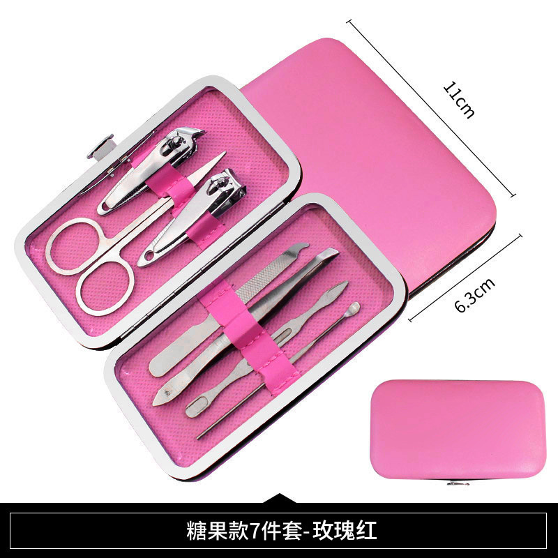 Wholesale Pedicure Steel 7in1 Manicure Set With PU Leather Case Nail Clipper Cuticle Nipper Pusher