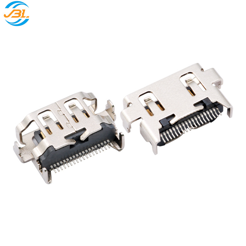 HDMI mother 19PIN90 forward sinking plate 3C digital connector iron shell nickel plating manufacturers supply