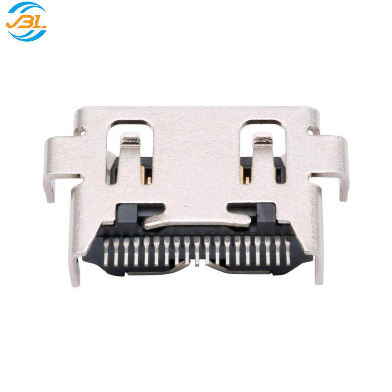 HDMI mother 19PIN90 forward sinking plate 3C digital connector iron shell nickel plating manufacturers supply